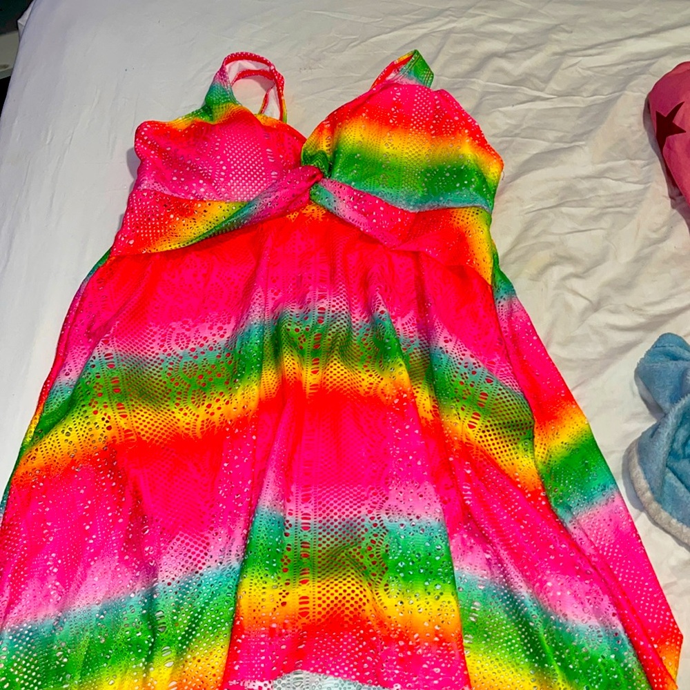 Padded one piece multicolored swim dress NWOT